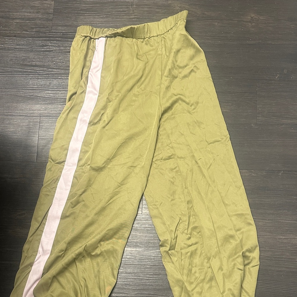 Olive Green Women's Pants with white Stripe